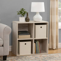 4 Cube Wooden Organizer with Grain Details, Washed White - BM227055