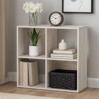 4 Cube Wooden Organizer with Grain Details, Washed White - BM227055