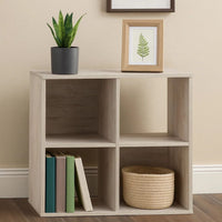4 Cube Wooden Organizer with Grain Details, Washed White - BM227055