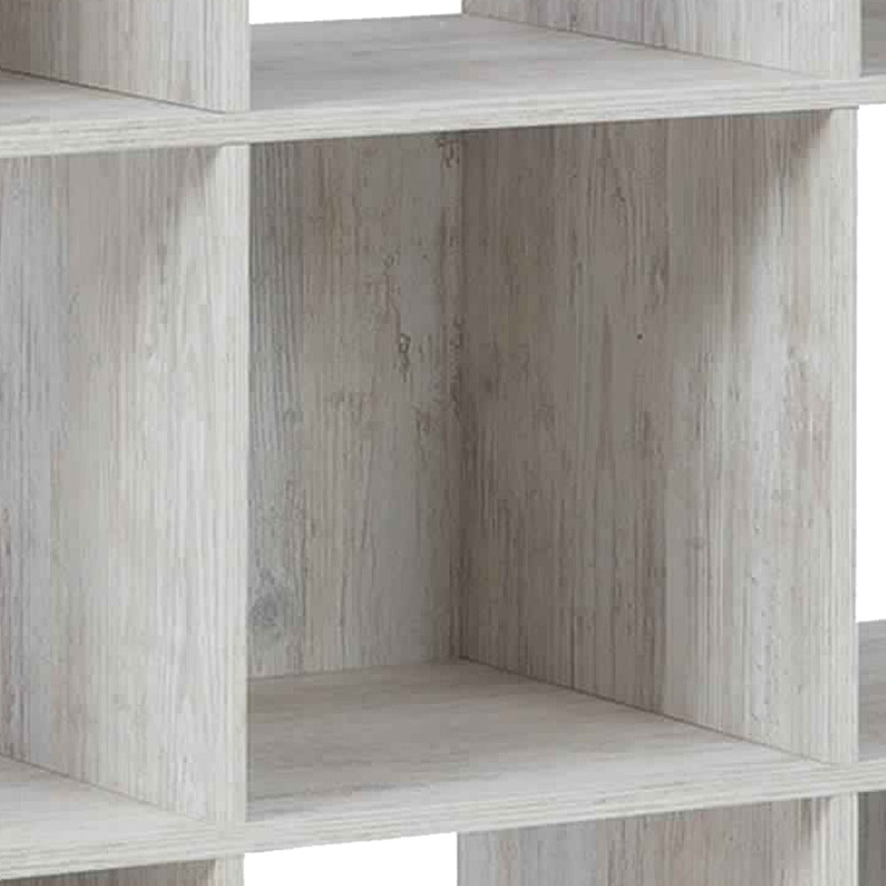 9 Cube Wooden Organizer with Grain Details, Washed White - BM227058