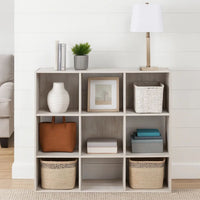 9 Cube Wooden Organizer with Grain Details, Washed White - BM227058