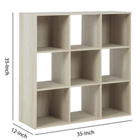 9 Cube Wooden Organizer with Grain Details, Natural Brown - BM227063