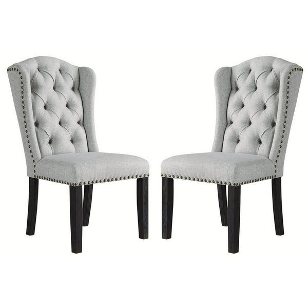 Button Tufted Fabric Upholstered Side Chair with Wooden Legs,Set of 2, Gray - BM227171