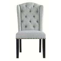 Button Tufted Fabric Upholstered Side Chair with Wooden Legs,Set of 2, Gray - BM227171