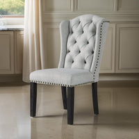 Button Tufted Fabric Upholstered Side Chair with Wooden Legs,Set of 2, Gray - BM227171