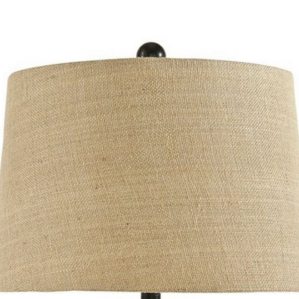 Ceramic Table Lamp with Vase Shaped Body and Fabric Shade, White and Beige  - BM227187