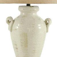 Ceramic Table Lamp with Vase Shaped Body and Fabric Shade, White and Beige  - BM227187