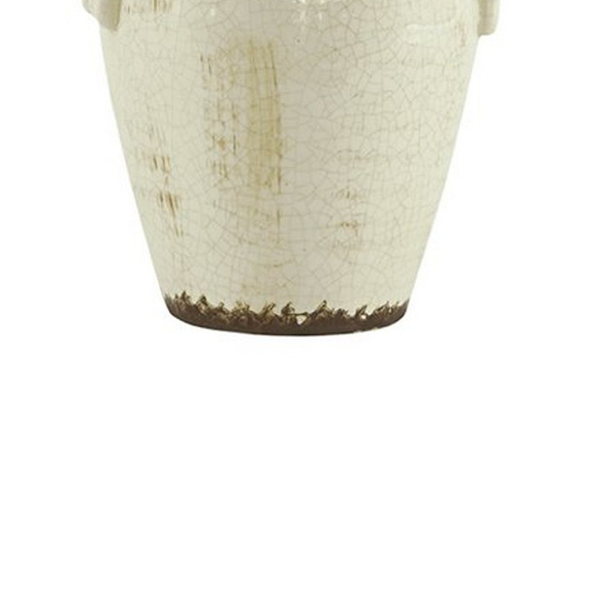 Ceramic Table Lamp with Vase Shaped Body and Fabric Shade, White and Beige  - BM227187