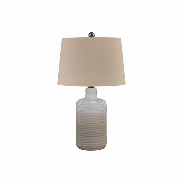 Ceramic Body Table Lamp with Brushed Details, Set of 2, Beige and White - BM227188