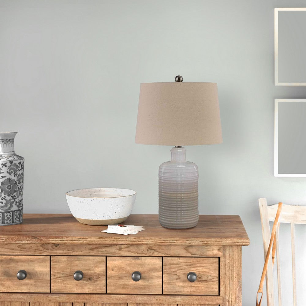 Ceramic Body Table Lamp with Brushed Details, Set of 2, Beige and White - BM227188