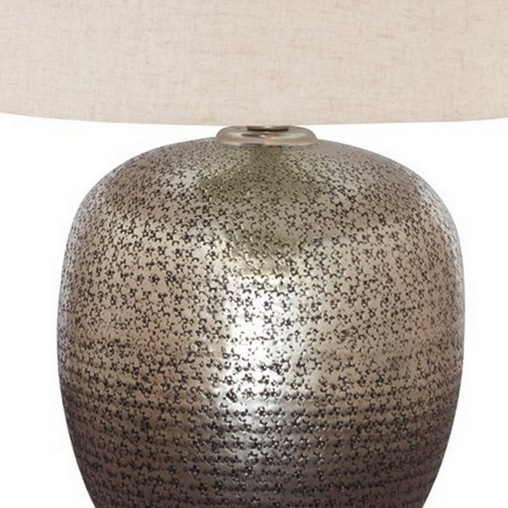Bellied metal Body Table Lamp with Splotched Details, Brass and Cream - BM227196