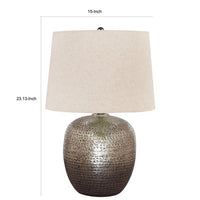 Bellied metal Body Table Lamp with Splotched Details, Brass and Cream - BM227196