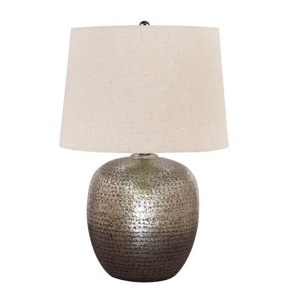 Bellied metal Body Table Lamp with Splotched Details, Brass and Cream - BM227196
