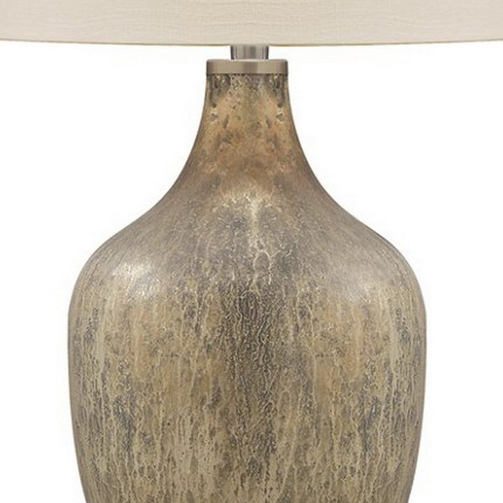 Mercury Glass Table Lamp with Drum Shade, Gold and Beige - BM227212
