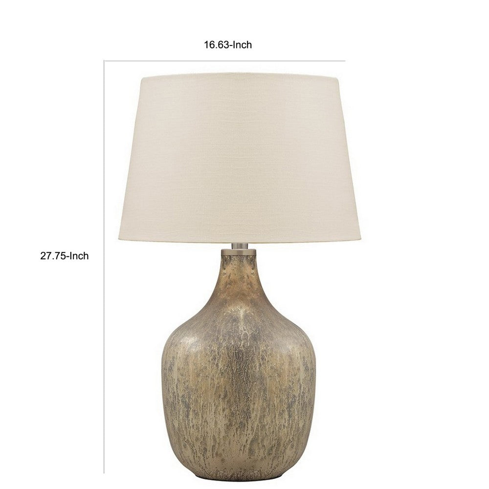 Mercury Glass Table Lamp with Drum Shade, Gold and Beige - BM227212