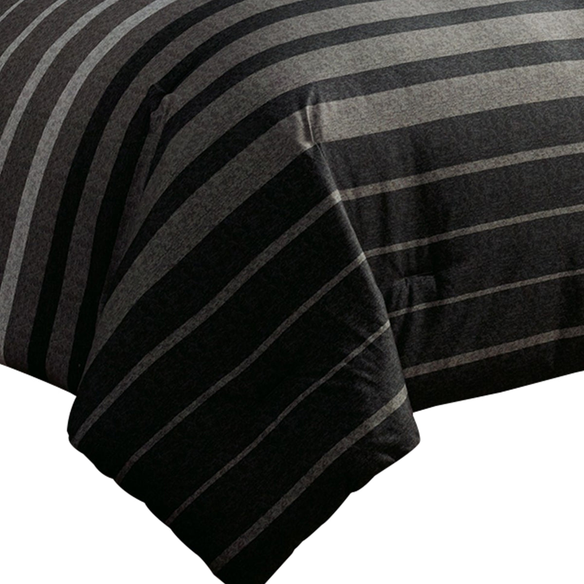 10 Piece King Polyester Comforter Set with Striped Details, Black and Gray  - BM227294