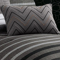 10 Piece King Polyester Comforter Set with Striped Details, Black and Gray  - BM227294