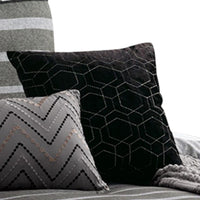 10 Piece King Polyester Comforter Set with Striped Details, Black and Gray  - BM227294