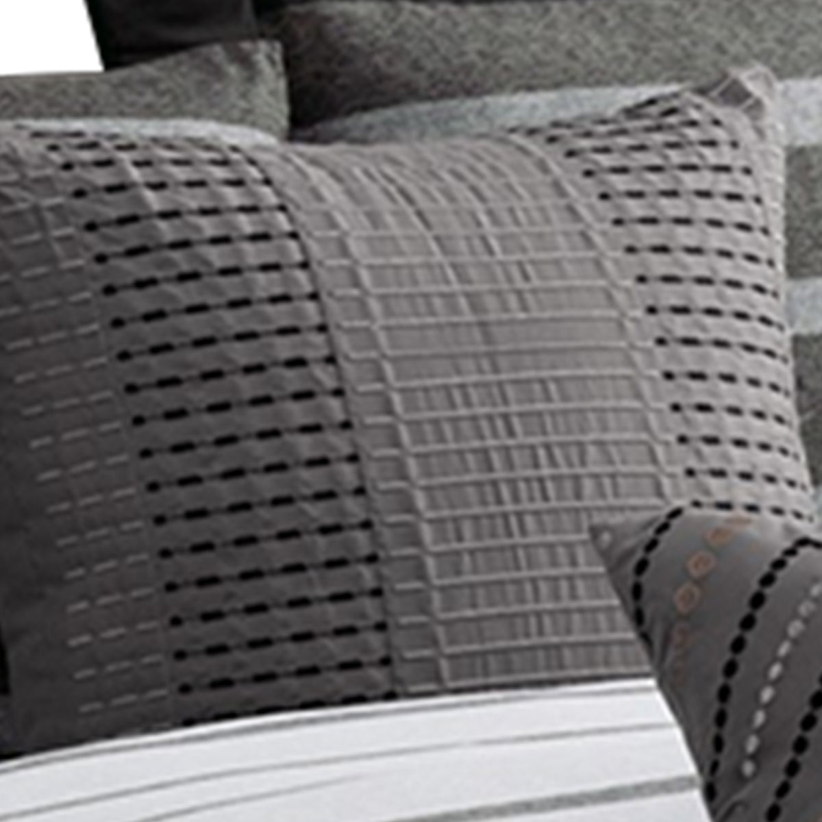 10 Piece King Polyester Comforter Set with Striped Details, Black and Gray  - BM227294