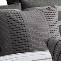 10 Piece King Polyester Comforter Set with Striped Details, Black and Gray  - BM227294