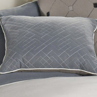 7 Piece King Polyester Comforter Set with Geometric Design, Blue, Tan, Ivory  - BM227298