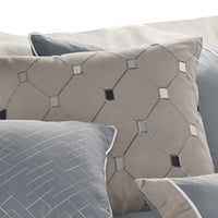 7 Piece King Polyester Comforter Set with Geometric Design, Blue, Tan, Ivory  - BM227298