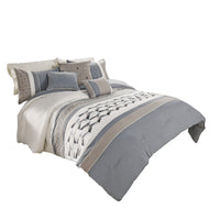 7 Piece Queen Polyester Comforter Set with Geometric Design, Blue and Gray  - BM227299