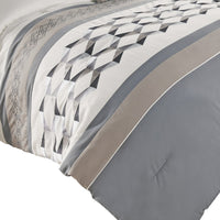 7 Piece Queen Polyester Comforter Set with Geometric Design, Blue and Gray  - BM227299