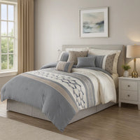 7 Piece Queen Polyester Comforter Set with Geometric Design, Blue and Gray  - BM227299