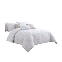 6 Piece King Cotton Comforter Set with Frayed Edges, White and Gray  - BM227300