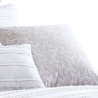 6 Piece King Cotton Comforter Set with Frayed Edges, White and Gray  - BM227300