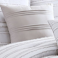 6 Piece King Cotton Comforter Set with Frayed Edges, White and Gray  - BM227300