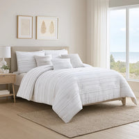 6 Piece King Cotton Comforter Set with Frayed Edges, White and Gray  - BM227300