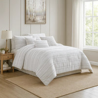 6 Piece King Cotton Comforter Set with Frayed Edges, White and Gray  - BM227300