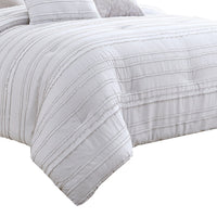 6 Piece Queen Cotton Comforter Set with Frayed Edges, White and Gray  - BM227301