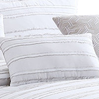 6 Piece Queen Cotton Comforter Set with Frayed Edges, White and Gray  - BM227301