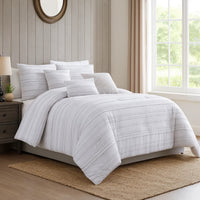 6 Piece Queen Cotton Comforter Set with Frayed Edges, White and Gray  - BM227301