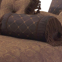 10 Piece King Polyester Comforter Set with Paisley Pattern Design, Brown  - BM227304