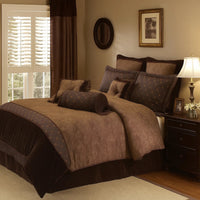 10 Piece King Polyester Comforter Set with Paisley Pattern Design, Brown  - BM227304