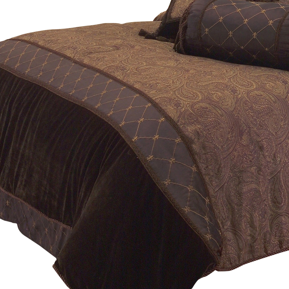 9 Piece Queen Polyester Comforter Set with Paisley Pattern Design, Brown  - BM227305
