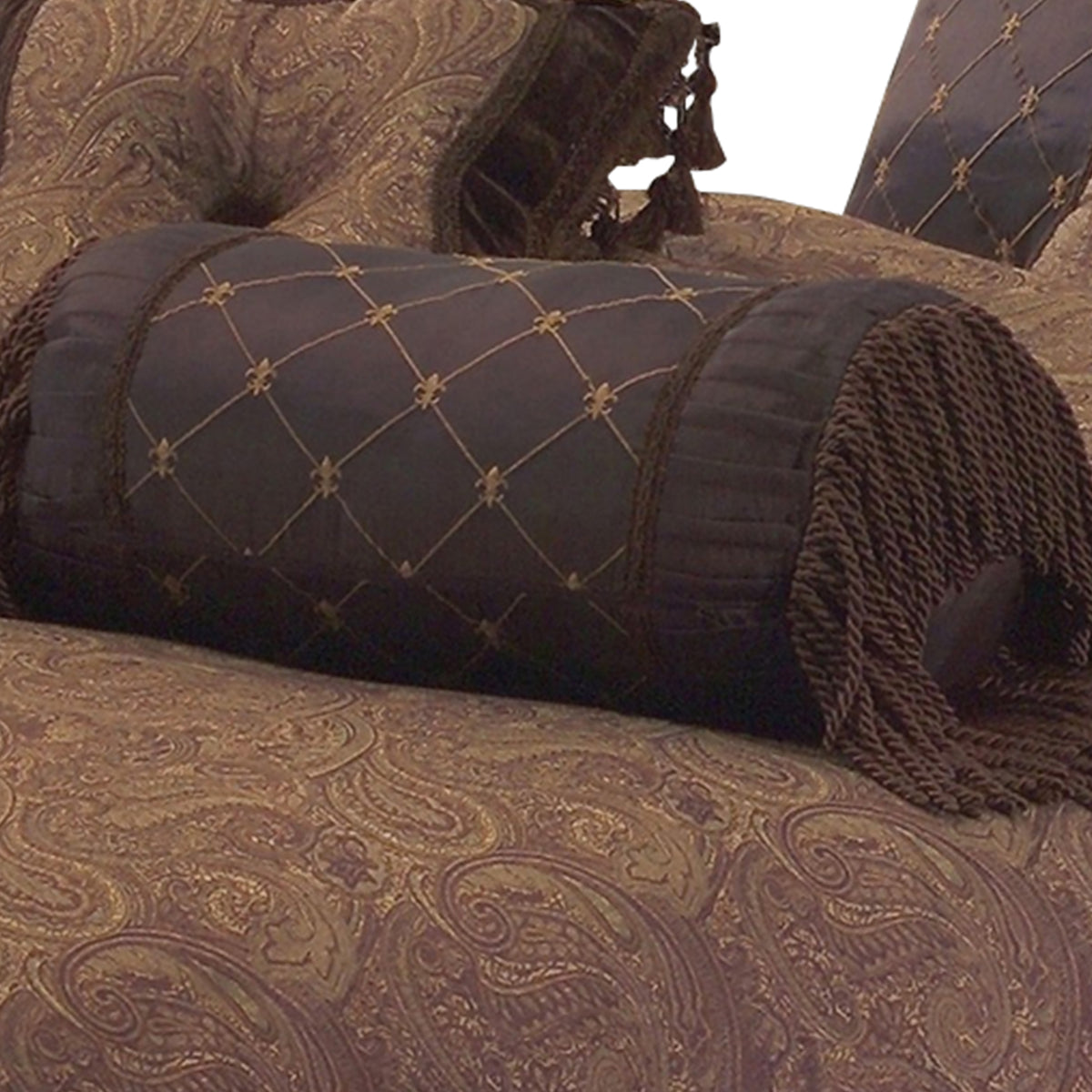 9 Piece Queen Polyester Comforter Set with Paisley Pattern Design, Brown  - BM227305