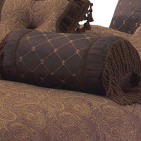 9 Piece Queen Polyester Comforter Set with Paisley Pattern Design, Brown  - BM227305