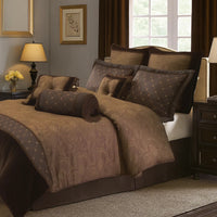 9 Piece Queen Polyester Comforter Set with Paisley Pattern Design, Brown  - BM227305