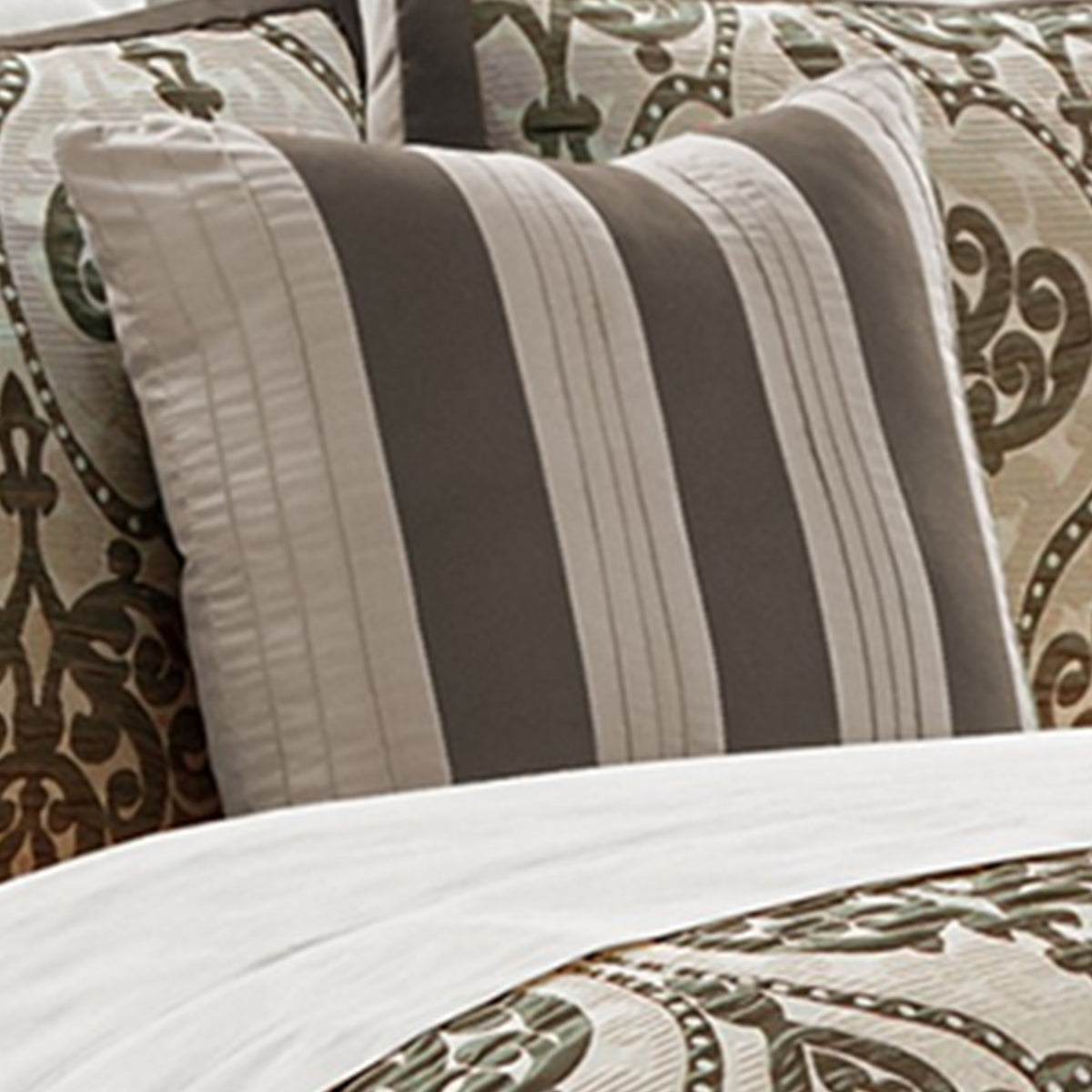 9 Piece Queen Polyester Comforter Set with Paisley Pattern Design, Brown  - BM227305