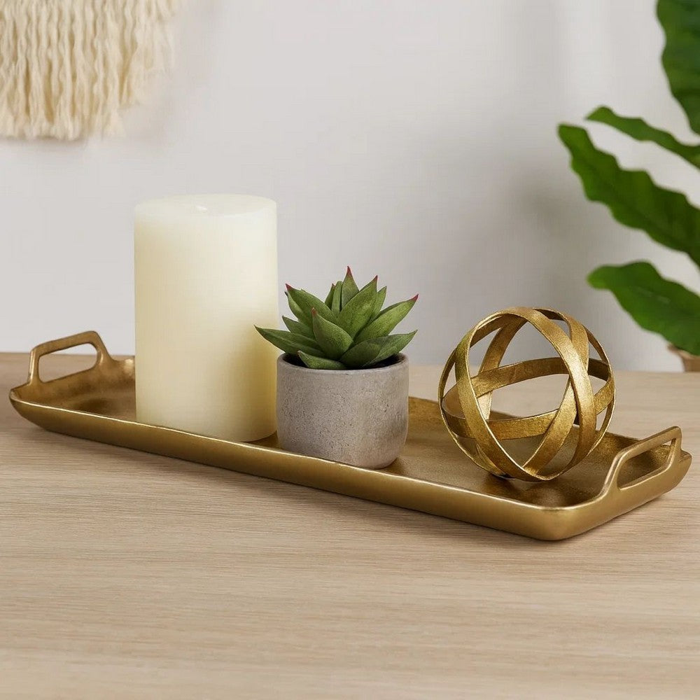 Rectangular Metal Frame Decorative Tray with Cut Out Handle, Gold - BM227398