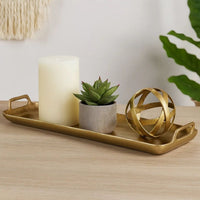 Rectangular Metal Frame Decorative Tray with Cut Out Handle, Gold - BM227398