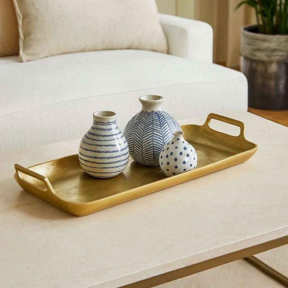 Rectangular Metal Frame Decorative Tray with Cut Out Handle, Gold - BM227398