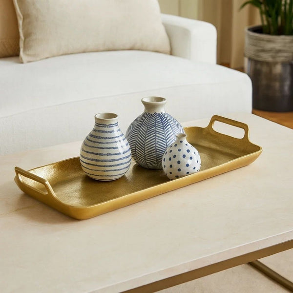 Rectangular Metal Frame Decorative Tray with Cut Out Handle, Gold - BM227398