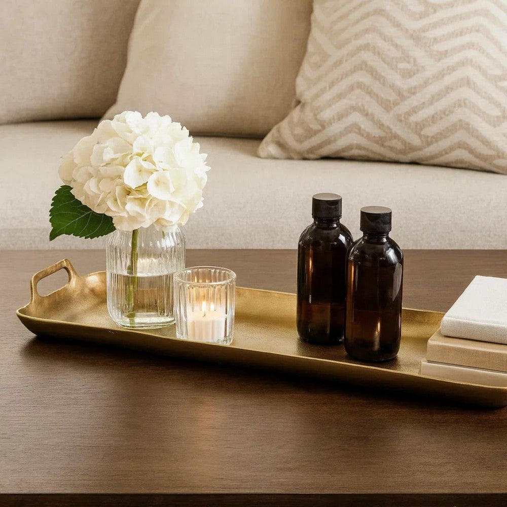 Rectangular Metal Frame Decorative Tray with Cut Out Handle, Gold - BM227398