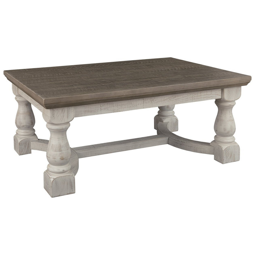 Rectangular Wooden Cocktail Table with Trestle Base,Brown and Antique White - BM227431